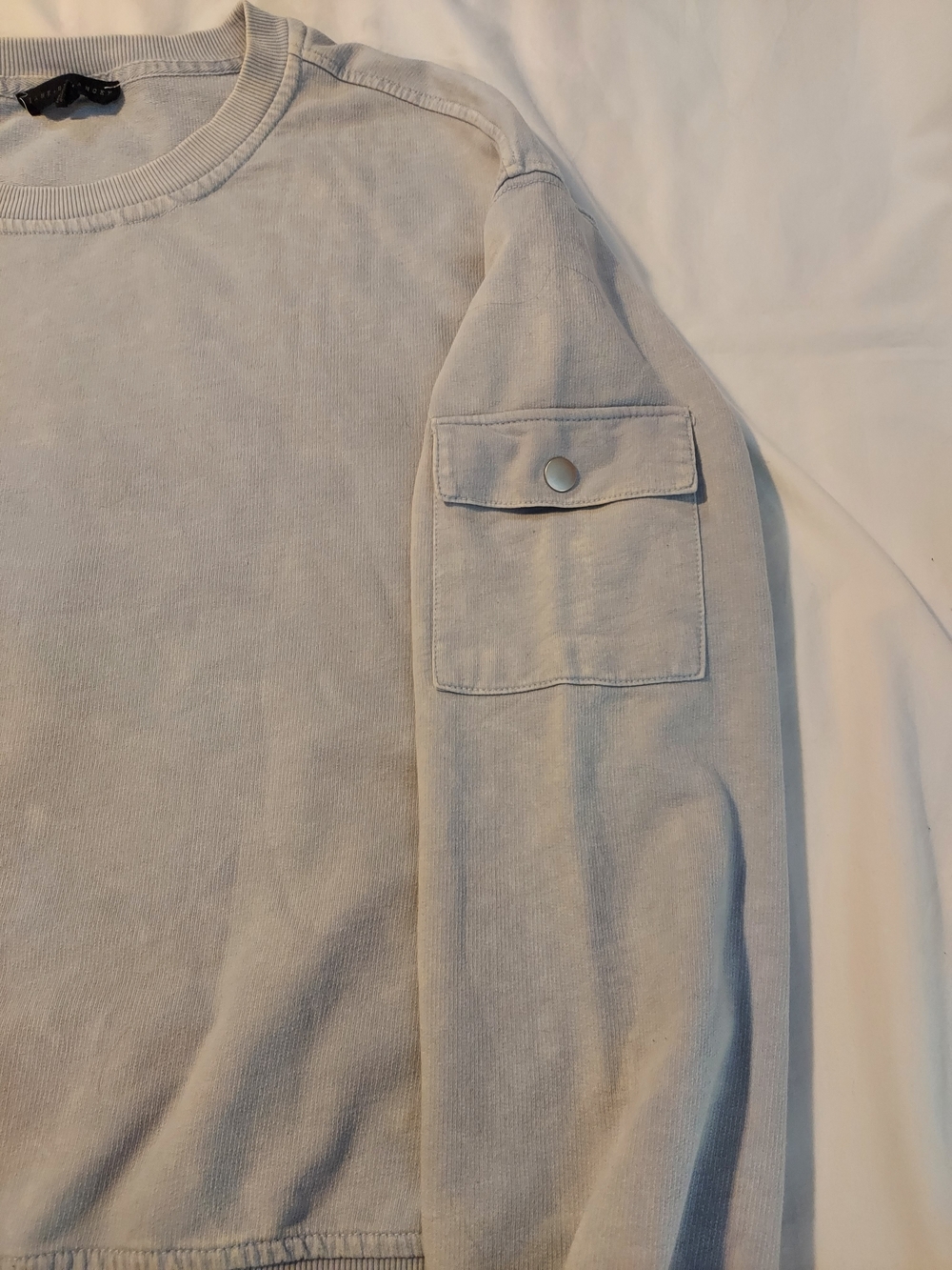 Jane + Delancey Acid Wash Cargo Sleeve Sweatshirt - Pale Blue - Picture 7 of 8